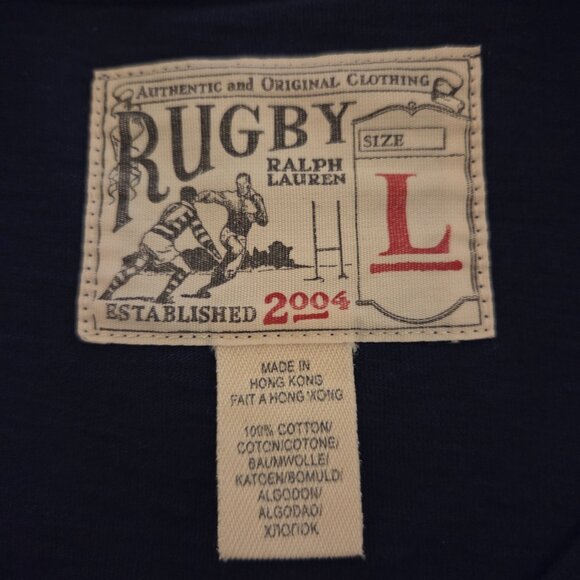 Vtg Rugby Ralph Lauren 2004 S/S Shirt Mens L Navy Blue Big R Cricket Preppy Y2K - Picture 3 of 10